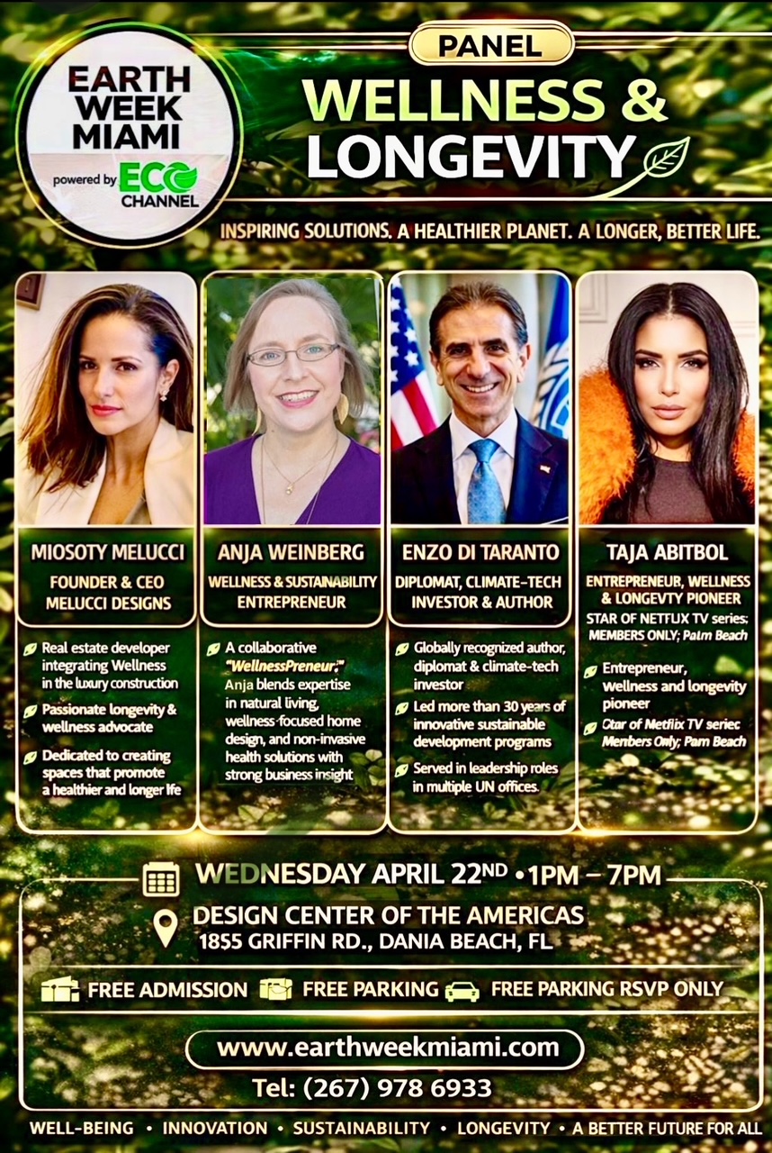 Flyer: Wellness and Longevity Panel at Earth Week Miami, April 22 — featuring Anja Weinberg